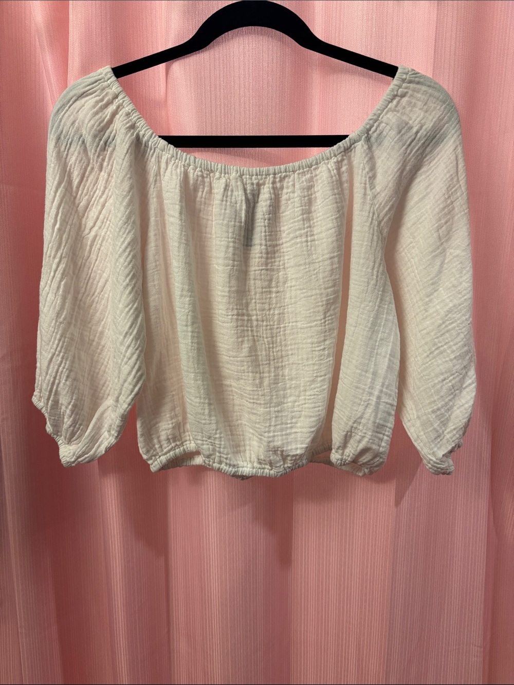 Women's Cream Off-Shoulder Cropped Peasant Top